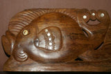 Rare South Pacific Island Primitive Art Mother Pearl Hand carved Wood Fish 1A19