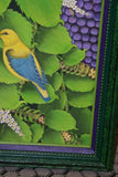 GIGANTIC 31”x 25” ORIGINAL DETAILED COLORFUL  BALINESE PAINTING ON CANVAS BY RENOWN UBUD ARTIST RAINFOREST PARADISE WITH FOLIAGE BIRDS FRUIT FRAMED IN CUSTOM FRAME HAND PAINTED TO MATCH DFBB40 DESIGNER DECORATOR WALL DÉCOR COLLECTOR ARTWORK MASTERPIECE