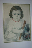19th century original antique 1857 H.C HAND COLORED Original Authentic Currier & Ives Huge Folio Lithograph 29 1/2" X 24 child with "Grandpapa’s Cane" professionally framed in signed hand painted frame and double matted, one mat is hand painted as well
