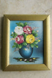 12”x 10” DETAILED COLORFUL  BALINESE PAINTING ON CANVAS BY RENOWN UBUD ARTIST ROSE BOUQUET IN BASKET FRAMED IN SIGNED CUSTOM FRAME HAND PAINTED WITH DETAIL TO MATCH THE  ARTWORK’S BASKET DFBF5 DECORATOR DESIGNER ART COLLECTOR HOME DÉCOR