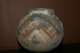 Rare 1980's Vintage Collectible Primitive Hand Crafted Vermasse Terracotta Pottery, Vessel from East Timor Island, Indonesia: 3D Raised Relief Decorative Geometric & Ancestor Motifs, colored with natural earthtone pigments 8" x 7" (22.5" Diameter) P25