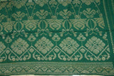 Old Brocade Damask Songket Sarong Emerald Green Embroidery with Metallic Gold Threads and Lotus Motifs 63" x 40" (SG39) belonging to Balinese Nobility royalty Hand woven with Handspun Silk in a beautiful pattern from Klugkung Bali