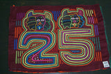 Kuna Indian Folk Art Blouse Panel, Political Mola, from San Blas Island, Panama. Abstract Hand stitched Applique: 25th Liberation from Panama 16.5" x 12.5" (6A)