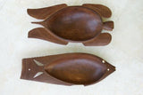 2 HUGE STUNNING HAND CARVED ROSEWOOD SAGO PLATTER DISH BOWLS, 1 FISH SHAPE & OTHER A MARINE TURTLE  WITH DELICATELY INCISED BORDERS ON FINS AND TAIL CREATED BY RENOWNED TRIBAL SCULPTOR TROBRIAND ISLANDS MELANESIA SOUTH PACIFIC COLLECTOR 2A237 & 2A237A