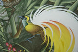 GIGANTIC 34.5”x 29” ORIGINAL DETAILED COLORFUL  BALINESE PAINTING ON CANVAS BY RENOWN UBUD ARTIST RAINFOREST PARADISE WITH FOLIAGE ORCHID FLOWERS BIRDS OF PARADISE FRAMED IN CUSTOM MATS & FRAME HAND PAINTED TO MATCH DFBB7 DESIGNER COLLECTOR MASTERPIECE