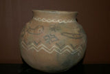 Rare 1980's Vintage Collectible Primitive Hand Crafted Vermasse Terracotta Pottery, Vessel from East Timor Island, Indonesia: 3D Raised Relief Decorative Geometric & Gecko Motifs colored with natural earth tone pigments 7" x 9" (24 Diameter) P30