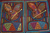Kuna Indian Folk Art Mola Blouse Panel from San Blas Islands, Panama. Hand stitched Applique: Birds with Bow & Arrow Motif 19.75" x 14.5" (65B)