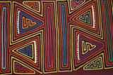 1990's Kuna Indian  Art Mola Blouse Panel from San Blas Islands, Panama. Hand stitched Reverse Applique: Geometric Abstract Hatchet Tool Axe (29B)