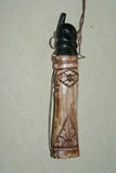 Collector Vintage Timor Ethnic Authentic Tribal Lime Container (used during Betel Habit), Unique Vintage Hand Carved Buffalo Bone receptacle with Scrimshaw motifs, Hand Carved Wood Lid Stopper of Tortoise or Turtle BN30