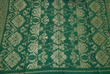 Old Brocade Damask Songket Sarong Emerald Green Embroidery with Metallic Gold Threads and Lotus Motifs 63" x 40" (SG39) belonging to Balinese Nobility royalty Hand woven with Handspun Silk in a beautiful pattern from Klugkung Bali