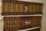 Hand woven INTRICATE Sumba Hinggi Songket Ikat Textile (54" x 14"). Made from Hand Spun Cotton Dyed with Natural Pigments. Intricate Geometric Designs & Animal Motifs Created with Tiny Hand sewn Nassa Shells. Choice between 3 pieces: SR16,17,18