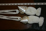 2 very large Cowry Seashell Tassels Curtain Drapes Holdbacks Oceanic Art, South Pacific Home Decor Accent, Handcrafted Unique perfect for Designer Decorator Shell Collector Stunning Beach Lover Pool Cabana Look hand crafted & Unique Coloring