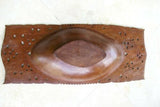 HUGE 21”x 8.5”x 3” STUNNING ROSEWOOD MUSEUM MASTERPIECE SAGO PLATTER DISH BOWL DELICATELY CARVED WITH INCISED LACY BORDERS INLAID WITH MOTHER OF PEARL RENOWNED TRIBAL SCULPTOR REMOTE TROBRIAND ISLANDS MELANESIA MASSIM SOUTH PACIFIC COLLECTOR DESIGNER 2A80