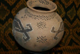 Rare 1980's Vintage Collectible Primitive Hand Crafted Vermasse Terracotta Pottery, Vessel from East Timor Island, Indonesia: Adorned with Decorative Geometric Motifs & colored with natural earth tone Pigments 7.5" x 9", P12