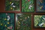 GIGANTIC 33”x 27.5” ORIGINAL DETAILED COLORFUL  BALINESE PAINTING ON CANVAS BY RENOWN UBUD ARTIST RAINFOREST PARADISE WITH FOLIAGE STARLING BIRDS WATERFALL LOTUS FRAMED IN HAND PAINTED CUSTOM FRAME DFBB2 DESIGNER WALL DÉCOR COLLECTOR ARTWORK MASTERPIECE