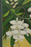 SOLD 24 1/4 X 21 1/4" ORIGINAL DETAILED COLORFUL BALINESE PAINTING ON CANVAS BY RENOWN UBUD ARTIST Hand painted Custom Frame Original Canvas Signed Art Phalaenopsis Orchid DFBF0