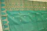 Old Embroidery Damask Brocade woman Sari Wedding Songket Sarong Textile. Emerald Green with Metallic Gold Threads 62" x 39" (SG43) belonging to Nobility royalty Hand woven with Handspun Silk from Karangasem, Sideman