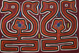 Kuna Indian Folk Art Mola blouse panel from San Blas Islands, Panama. Hand stitched Applique: Lyre Bird Oil Lamps 16" x  11.75"  (79A)