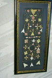 VERY RARE EARLY 1900’S ANTIQUE TEXTILE COLLECTIBLE: OLD  BALINESE HAND WOVEN HAND EMBROIDERED LAMAK USED TO DRESS TEMPLE STATUES CANOPY OR EAVE DURING RITUAL RELIGIOUS CEREMONIES GOLD THREADS FRAMED  IN UNIQUE HAND PAINTED FRAME  27x 12 ½”  DFBE2