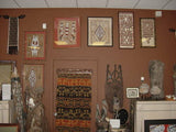 DOUBLE CUSTOM FRAMED Rare Tapa Kapa Bark Cloth (Called Kapa in Hawaii), from Lake Sentani, Irian Jaya, Papua New Guinea. Hand painted by a Tribal Artist with natural pigments: Abstract Stylized Motifs of Eels and Fish 32.25" x 28.5" (DFBA8)