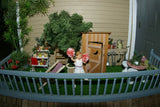 1970 HUGE CUSTOM BUILT & FULLY FURNISHED DOLL HOUSE (5 ft x 4ft x 32”) WITH 14 rooms & 3 gardens, Plants, Trees + Outhouse (1/12 Scale) Operating Lights