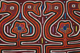 Kuna Indian Folk Art Mola blouse panel from San Blas Islands, Panama. Hand stitched Applique: Lyre Bird Oil Lamps 16" x  11.75"  (79A)