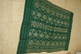 Old Brocade Damask Songket Sarong Emerald Green Embroidery with Metallic Gold Threads and Lotus Motifs 63" x 40" (SG39) belonging to Balinese Nobility royalty Hand woven with Handspun Silk in a beautiful pattern from Klugkung Bali