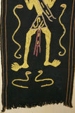 Rare old ceremonial hand spun hand woven black hemp textile loin cloth, Protective royal ancestor motif guarded by marine animals, Embroidery is hand twisted bark rope fiber twine. Melolo Village Sumba Indonesia (RE2) 35" x 13.5"
