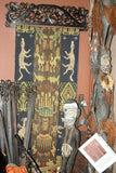 Hand woven Ceremonial Figural Sumba Hinggi Warp Ikat Textile Tapestry (101" x 24") Waeo Songket. Made with Natural Dyes Handspun Cotton. Animal and insects motifs adorned with hand sewn tiny Nassa Shells (no45) colorful greens, rust red, gold.