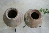 Rare 1980's Vintage Primitive Hand Crafted Vermasse Terracotta Pottery, Vessel from East Timor, Indonesia: Raised Decorative Motifs of man & gecko & natural earthtone Pigments 8" x 9" (28" Diameter) P26