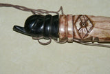 Collector Vintage Timor Ethnic Authentic Tribal Lime Container (used during Betel Habit), Unique Vintage Hand Carved Buffalo Bone receptacle with Scrimshaw motifs, Hand Carved Wood Lid Stopper of Tortoise or Turtle BN30