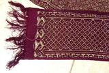Old Ceremonial Balinese hand woven textile Antique Burgundy Setagen Brocade damask Ceremonial Songket Runner Belt  Embroidery with Metallic Gold Threads 48" x 4" (SG33) Collected in Klunkung Regency, Bali & belonging to Nobility royalty