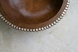 STUNNING HAND CARVED ROSEWOOD WOOD MUSEUM MASTERPIECE SAGO PLATTER DISH BOWL WITH TEAR SHAPED MOTHER OF PEARL INSERTS & DELICATE LACY BORDERS RENOWNED TRIBAL SCULPTOR TROBRIAND ISLANDS MELANESIA SOUTH PACIFIC COLLECTOR DESIGN 2A42bis 17"x17"x5”