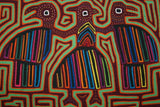 1980's Kuna Indian Abstract Mola blouse panel from San Blas Island, Panama. Hand stitched  Applique Folk Art: Native Catching Herons 17.25" x  13" (134A)