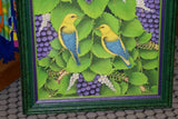 GIGANTIC 31”x 25” ORIGINAL DETAILED COLORFUL  BALINESE PAINTING ON CANVAS BY RENOWN UBUD ARTIST RAINFOREST PARADISE WITH FOLIAGE BIRDS FRUIT FRAMED IN CUSTOM FRAME HAND PAINTED TO MATCH DFBB40 DESIGNER DECORATOR WALL DÉCOR COLLECTOR ARTWORK MASTERPIECE