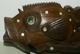 Rare South Pacific tribal Art Trobriand Mother Of Pearl Hand Carved Wd Fish 1A12
