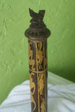 Tribal Wood & Bamboo Betel Nut Carrier, Flute container, Hand Carved & Hand Etched Bird Stopper Lid, BNW6, 16" x 3"