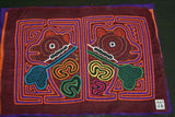 Kuna Indian Folk Art Mola Blouse Panel from San Blas Islands, Panama. Hand stitched Applique: Abstract Mirror Image of Sloth 16.5" x 12.25" (3B)
