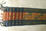 Hand woven Sumba Songket Hinggi Ikat Runner (57" x 12") with Geometric Designs Made from Hand spun Cotton Dyed with Natural Pigments (SR63)  beautiful earthtone geometrics with fringes wall Décor designer textile collector unique