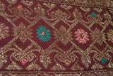 Old Superb Ceremonial Balinese hand woven textile Antique Burgundy Ceremonial Songket Brocade damask Embroidery with Metallic Gold Threads 51" x 8.25" (SG24) Collected in Negara, Bali & belonging to Nobility royalty 70 years old