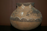 Rare 1980's Vintage Collectible Primitive Hand Crafted Vermasse Terracotta Pottery, Vessel from East Timor Island, Indonesia: Raised Relief Decorative Motifs of man & gecko colored with natural earthtone Pigments 7" x 9" (25.5" Diameter) P20