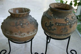 CHOICE OF 1 OR BOTH: 1980's Rare  Vintage Primitive Hand Crafted Vermasse Terracotta Pottery, Pots from East Timor Island, Indonesia. CHOICE OF: (P16) Lizards Motif 8" x 7" (26" Diameter) AND/OR (P31) Gecko Motif 8.5" x 7.5" (25" Diameter)