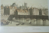 19TH C. PARIS A TRAVERS AGES 1885 ORIGINAL ARCHITECTURE ANTIQUE FOLIO ENGRAVING  GRAND CHATELET ET PONT DE BOIS, PARIS Engraved by Benoist, Sorieu & Bayalos. PROFESSIONALLY MATTED & FRAMED WALL DÉCOR.