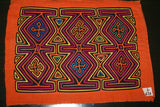 Kuna Indian Colorful Abstract Art Mola Blouse Panel. Superb Hand-stitched Reverse Applique from San Blas Islands, Panama:  Colorful   Geometric Sand Timer or Bow Tie Motifs, 17" x 15"  (63B)