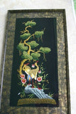 Huge Hmong Tribe Colorful Artwork Embroidery Needlework Original Museum Masterpiece of trees & Cranes DFH8 Hand stitched by Talented Artist  Signed Custom Hand painted Frame & Mats Wall Art Home Décor Designer Collector Unique 33 1/2" x 19 1/2"