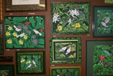GIGANTIC 31”x 25” ORIGINAL DETAILED COLORFUL  BALINESE PAINTING ON CANVAS BY RENOWN UBUD ARTIST RAINFOREST PARADISE WITH FOLIAGE HIBISCUS FLOWERS STARLING BIRDS FRAMED IN CUSTOM FRAME HAND PAINTED TO MATCH DFBB39 DESIGNER COLLECTOR MASTERPIECE