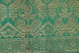 Old Embroidery Damask Brocade woman Sari Wedding Songket Sarong Textile. Emerald Green with Metallic Gold Threads 62" x 39" (SG43) belonging to Nobility royalty Hand woven with Handspun Silk from Karangasem, Sideman