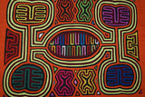 Kuna Indian Traditional Blouse Mola Panel from San Blas Islands, Panama. Hand-stitched Reverse Applique Folk Art: Boat & Paddles Motif, 16" x 12.5" (15B)