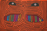 Kuna Indian Abstract Mola blouse panel, Folk Art, from San Blas Islands Panama. Hand stitched Panel Applique: Egret Bird Traditional Optical Illusion 17" x 11.25" (82B)