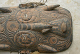 SOUTH PACIFIC OCEANIC ART HAND CARVED TRIBAL CLAN ANCESTRAL  POLYCHROME SPIRIT DANCE MASK WITH PIGMENTS BUSH TWINE USED DURING SECRET CEREMONIES &  INITIATIONS MINDIBIT VILLAGE MIDDLE  SEPIK PAPUA NEW GUINEA 12A10 COLLECTOR DESIGNER DECOR 24"x12"x 3.5"